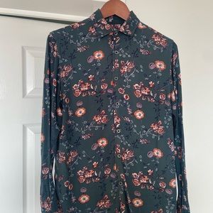 Zara Floral Button Down Shirt - Green and Orange